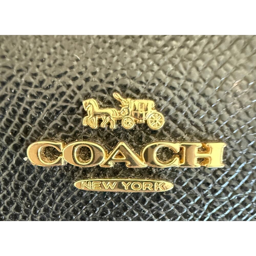 Coach Black Crossgrain Leather Small Snap Bifold Wallet F73867 Gold Logo - Picture 2 of 7